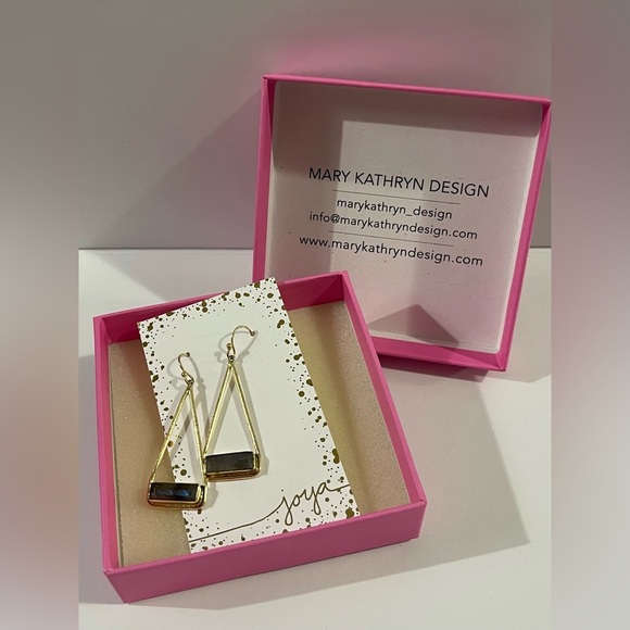 NEW Gold Plated Labradorite Bar Earrings - Picture 2 of 6